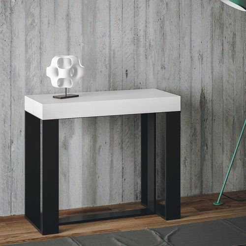 Console Extensible Effet Bois Frêne Blanc 90x40/300 Cm