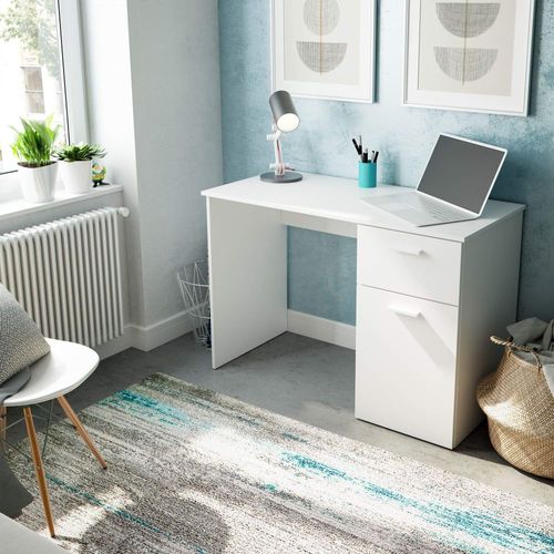 Bureau 1 Porte 1 Tiroir Blanc, 108 Cm Longueur
