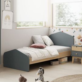 Lit Enfant 90x190 Cm Avec Tête De Lit En Bois Vert Kaki