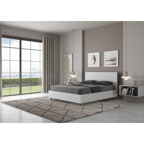 Lit Avec Sommier 140x190 Tête De Lit Droite Effet Bois Frêne Blanc
