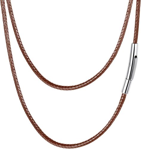 Kal-Collier Cuir Marron Pour Pendentif Homme Femme, Chaîne Cordon De 2mm/3mm Avec Fermoir Acier Inoxydable Imperméable, Longueur De 40/45/50/55/65/70/75 Cm