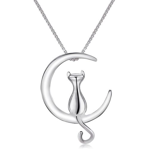 Kal-Collier Femme Argent Chat Argent 925 Pendentif Bijoux Chat Necklace Cadeau Parfait Pour Les Femmes Filles