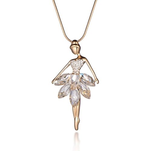 Kal--Collier Femme Pendentif Ballerine Éblouissante Avec Cristal Brillant Pour Les Filles Plaqué Or Collier Longue Chaîne