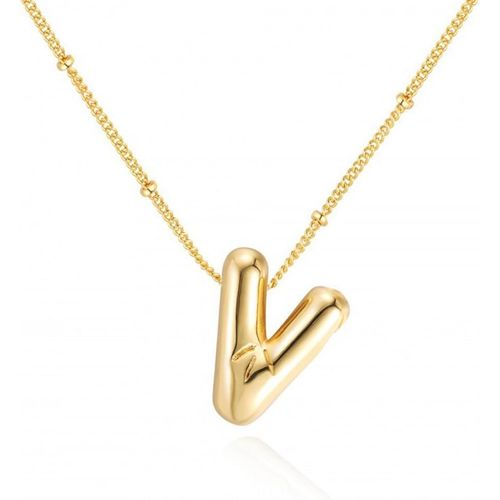 Kal-Colliers Initiaux Pour Femmes Filles Collier Pendentif Lettre A-Z Plaqué Or 14 Carats Colliers Monogrammes Bijoux Initiaux De L'alphabet Collier Délicat Et Tendance Avec Lettre Initiale (Oro-V)