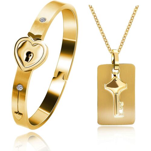 Kal-Y1481 Collier En Acier Inoxydable Avec Pendentif Clé Et Bracelet De Serrure Pour Homme Et Femme