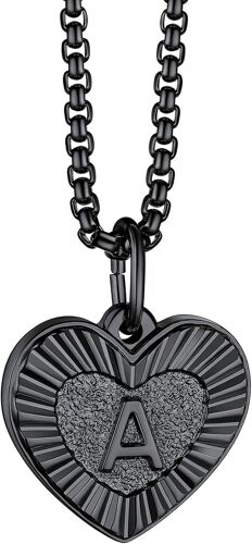 Kal-Collier Lettres Homme Femme En Acier Inoxydable En Forme De Coeur A Pendentif, Largeur 2mm Chaîne De Perles Carrées, Longueur De Chaîne 50cm+5cm