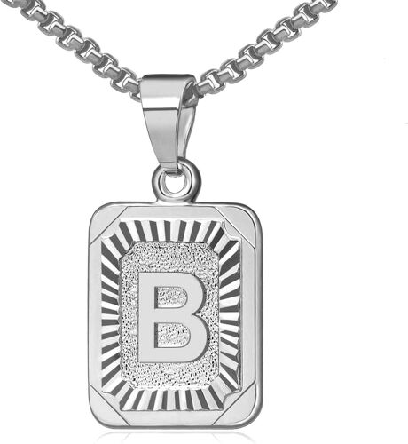 Kal-Collier Lettre Pendentif Nom Initiale Alphabet Lettre A-Z,Collier Carré En Acier Inoxydable Avec Chaîne D'oreille De Blé 56 Cm Pour Femme Et Homme,Couleurs Disponibles En Argent Et Doré