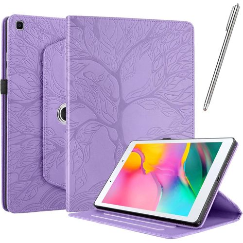 Coque Pour Samsung Galaxy Tab A 8.0 2019 (Sm-T290/Sm-T295),Étui Cuir Pu Housse De Protection Flip Avec [Stylet] Fonction Support Antichoc Étui Rotatif À 360°-Violet