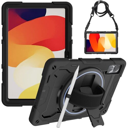 Coque Antichoc Pour Xiaomi Redmi Pad Se 11 Pouces 2023, Étui De Protection Robuste Silicone Armure Avec Support Rotative À 360°, Porte-Stylet, Dragonne Et Bandoulière Pour Redmi Pad Se - Noir