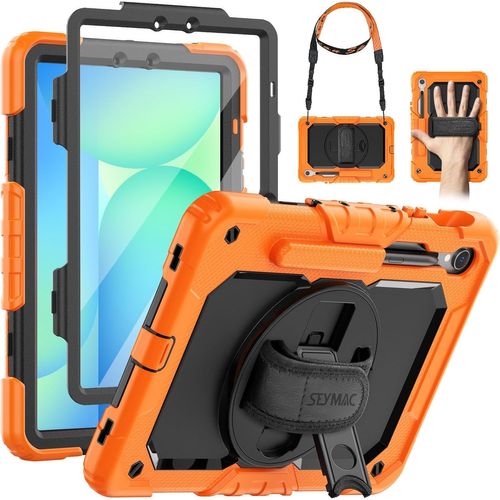 Coque Pour Samsung Galaxy Tab S10 Fe 10.9 Pouces 2025 / S9 Fe 10.9 / S9 11 Pouces 2023, Coque Antichoc Avec Protecteur D'écran, Dragonne, Bandoulière, Support Et Porte-Stylo, Orange