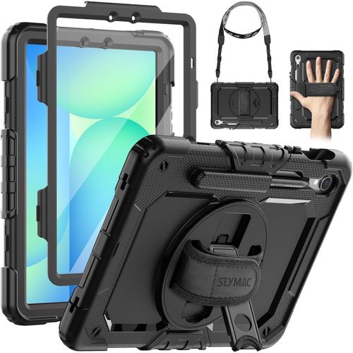 Coque Pour Samsung Galaxy Tab S10 Fe 10.9 Pouces 2025 / S9 Fe 10.9 / S9 11 Pouces 2023, Coque Antichoc Avec Protecteur D'écran, Dragonne, Bandoulière, Support Et Porte-Stylo, Noir