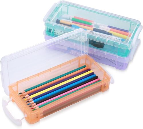 Kalanka-3 Pack Boite Rangement Stylo Boîte À Crayons, Rangement Crayon De Couleur Boîte De Rangement Pour Crayon, Feutre, Transparent Pour Étudiant Crayon Bureau 21 X 10 X 4 Cm