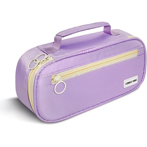 Large School Pencil Case, Extra Large Capacity Smooth Closing Pencil Case, Fabric Pencil Case With Compartments For Girls & Boys, Purple, Lay Pencil Case