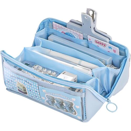 Kal-Grande Trousse D'école, Trousse À Crayons Avec 3 Compartiments, Trousse De Matériel Scolaire Stationnaire, Porte-Stylos Scolaires, Trousse De Maquillage, Sac Pour Fille, Garçons, Étudiants,