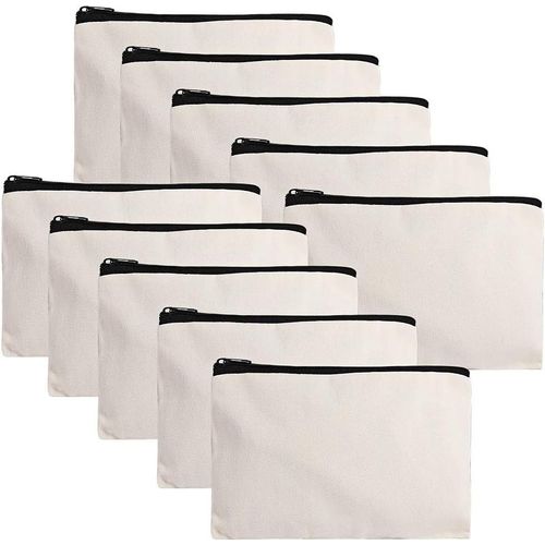 KAL-Lot De 10 Trousses En Tissu Vierges À Fermeture Éclair - Pour Maquillage Et