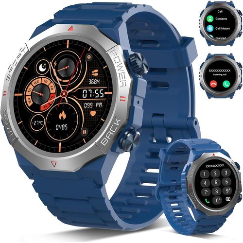 Militaire Montre Connectée Homme Femme avec Appel Bluetooth, 1.39"" HD Smartwatch Motre Sport avec 110+ Modes Sportifs, pour Android/iOS, Bleu