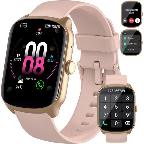 Montre Connectée Femme Homme, avec Appel Bluetooth, 1.95""HD Ecran Incurvé Smartwatch, 110+ Sportifs Montre Podomètre, Sommeil/Cardiofrequencemetre Montre Sport, IP68 Étanche pour Android iOS, Rose