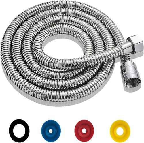 Flexible Douche Universel 2M/79IN Flexible de Douche Argent Tuyau de Douche en Acier Inoxydable Raccord Fileté Universel G1/2" Flexible Douchette avec 4 Limiteur de Débit d'eau(connecteur en laiton)