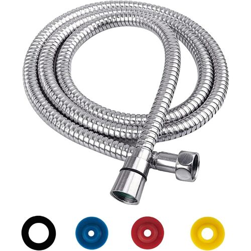 Flexible de Douche Universel 1,5M/59IN Flexible de Douche Argent Tuyau de Douche en Acier Inoxydable, Raccord Fileté Universel G1/2"" Flexible Douchette avec 4 Limiteur de Débit d'eau