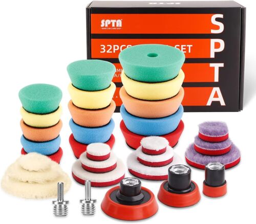 Mevronisshop-Ponges De Polissage, 32pcs 25mm 50mm Et 80mm Kit De Polissage Pad Éponge À Polir Kit Pour Voiture Ponçage Polissage Pour Polisseuse Machine À Polir -Xbp123m14