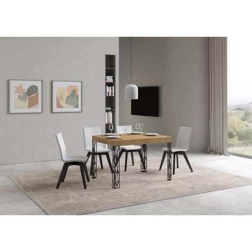 Table Extensible Effet Bois Chêne Nature 80x120/204 Cm
