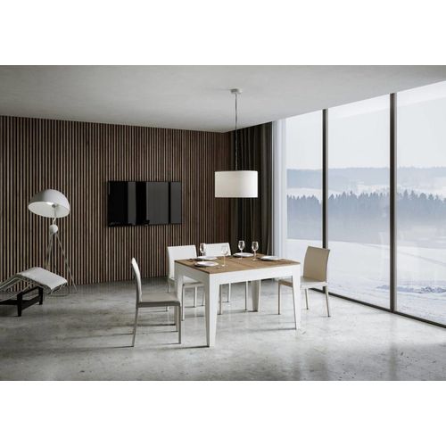 Table Extensible Effet Bois Frêne Blanc 90x120/180 Cm