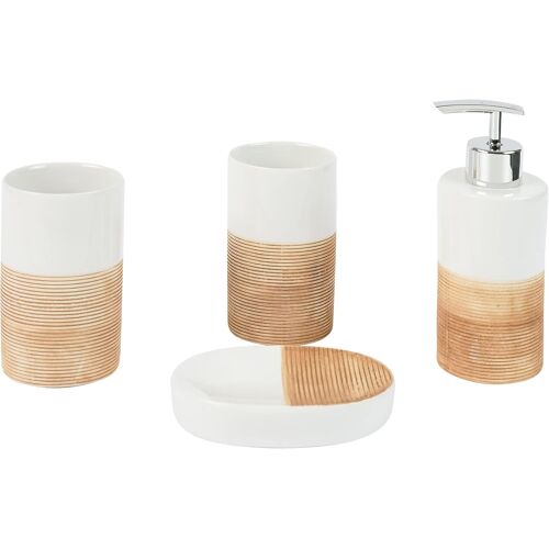 Kalanka-Nsemble D'accessoires De Salle, Céramique, Beige/Blanc, Env. 22 X 18,6 X 8,6 Cm 128405