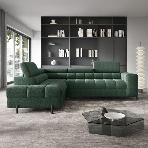Canapé D'angle Gauche Convertible 5 Places En Velours Vert