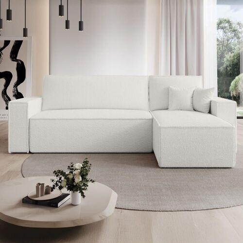 Canapé d'angle convertible réversible 4 places en bouclette blanc