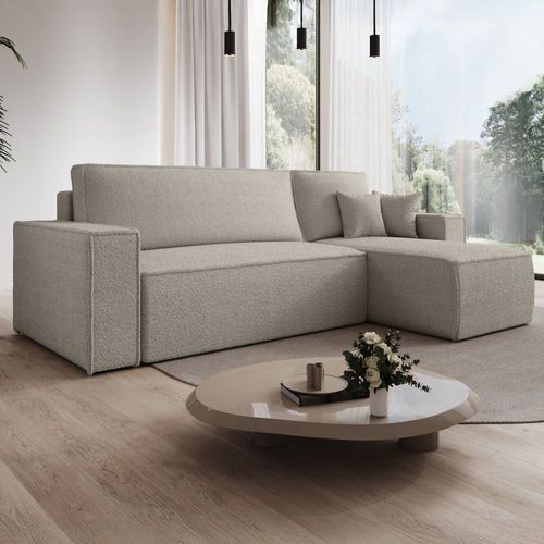 Canapé D'angle Convertible Réversible 4 Places En Bouclette Beige