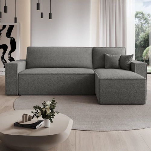 Canapé D'angle Convertible Réversible 4 Places En Bouclette Gris