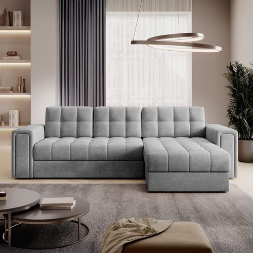 Canapé D'angle Convertible Réversible 3 Places En Velours Gris