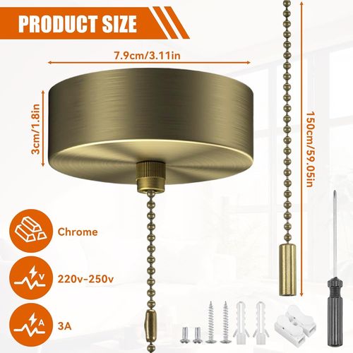 Interrupteur À Tirette Chromé Pour Salle De Bain Avec Jeu De Chaînes Et Outil De Montage Pour Accessoires De Salle De Bain - Cylindre Rond Bronze