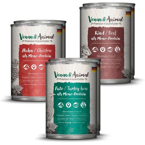 Kalanka-Venandi Animal Pâtée Premium Pour Chats, Sachet De Dégustation, Poulet, Dinde, B?uf, 6 X 400 G (Lot De 6), Sans Céréales Et À L`État Naturel