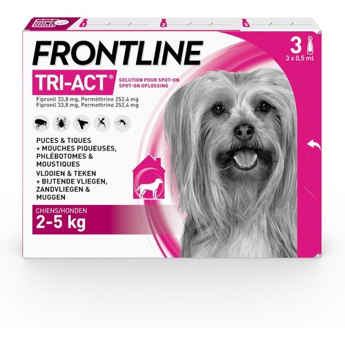Kalanka-Tri-Act Chien - Anti Puces, Tiques, Moustiques, Phlébotomes & Mouches - Pour Très Petit Chien De 2 À 5 Kg - Fabriqué En France - 3 Pipettes Application Spot On
