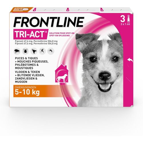 Kalanka-Tri-Act Chien - Anti Puces, Tiques, Moustiques, Phlébotomes & Mouches - Pour Petit Chien De 5 À 10 Kg - Fabriqué En France - 3 Pipettes Application Spot On
