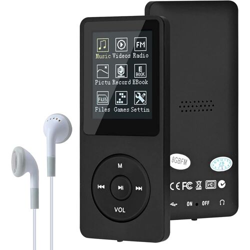 acdsgd-Lecteur de Musique numérique MP3/MP4 Mise à Niveau 8 Go Portable HiFi sans Perte de Son avec Musique/Radio FM/Lecteur de Livres électroniques, Prend en Charge jusqu'à 64 Go (Noir)