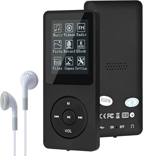acdsgd-Lecteur de Musique numérique MP3/MP4 Mise à Niveau 8 Go Portable HiFi sans Perte de Son avec Musique/Radio FM/Lecteur de Livres électroniques, Prend en Charge jusqu'à 64 Go (Noir)