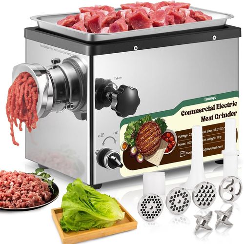 SUBZONAL-Hachoir Électrique Hachoir a Viande Electrique Commercial 1100W Multi-fonctions Hachoir a Viande avec Poussoir a Saucisse Hachoir Électrique Viande avec 2 Lames et 4 Plaques de Coupe