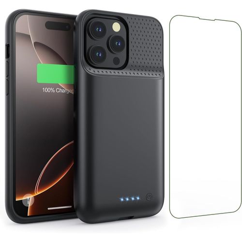 Kalanka-Coque Batterie Pour Iphone 16 Pro Max, Puissant 8600mah 15w Coque Rechargeable Batterie Externe Avec Écran De Protection En Verre Trempé Chargeur Portable Pour Iphone 16 Pro Max(6,9"") (A-Noir