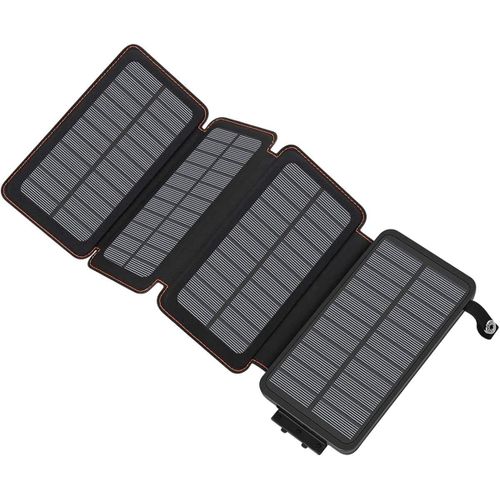 Chargeur Solaire 25000mah - Portable Batterie Externe Avec 4 Panneaux Imperméable Power Bank Avec 3 Usb Outdoor Camping Pour Téléphone Tablettes Noir