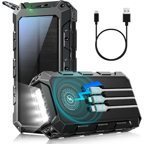 Banque D'alimentation Solaire Étanche Avec 3 Câbles, Lampe De Poche, Batterie Externe Qc22.5 Et Usb C Pd 20 W Pour Tablettes, Téléphones Portables, Escalade, Camping, Voyage En Plein Air[Z1087]