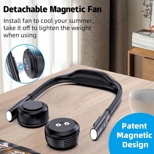 Ventilateur De Cou Portable Avec Lampe De Lecture De Cou,Sans Lame Rechargeable Ventilateur Usb Avec 5000mah Batterie Externe,3 Vitesses Mini Ventilateur Silencieux Pour Domicile,Voyage (Grey)