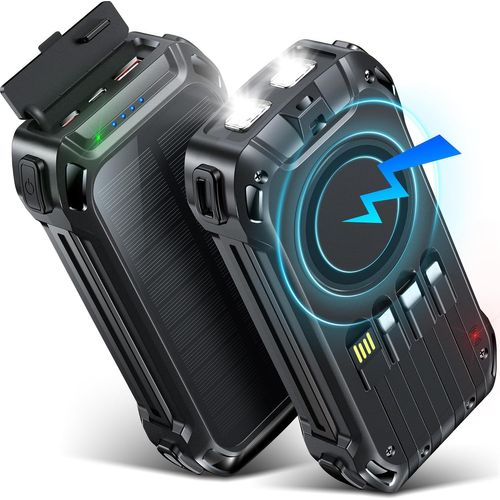 Batterie Externe Sans Fil 26800mah Avec 4 Câbles Intégrés, Charge Rapide 7 Sorties Chargeur Solaire Portable Usb C 30w Avec Lampe Sos, Pour Téléphtablettes Camping
