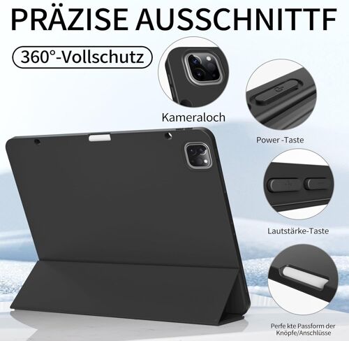 Étui Pour Ipad Pro 12,9 Pouces 6e/5e/4e Génération 2022/2021/2020 Avec Porte-Crayon, Dos En Tpu Souple Simple, Veille/Réveil Automatique Pour Étui Ipad 12,9 Pouces, Noir