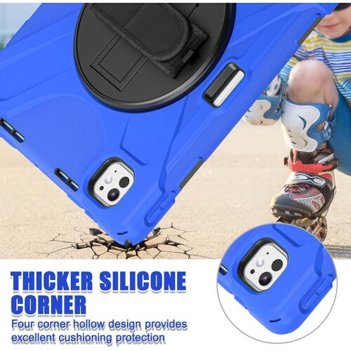 Pour Coque Ipad Pro 11 Pouces M4 5eme Génération 2024, Étui De Robuste Avec Film Protection, Support Rotatif À 360°Et Dragonne, Bandoulière, Porte-Stylet, Bleu