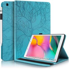 Aswant Coque Galaxy Tab A8 8 Pouces 2019 Etui Housse en Cuir PU Portefeuille Stand Support Tablette Coque avec Porte-Stylo pour Samsung Galaxy Tab A 2019 8.0"" SM-T290/SM-T295 Arbre en Relief Bleu