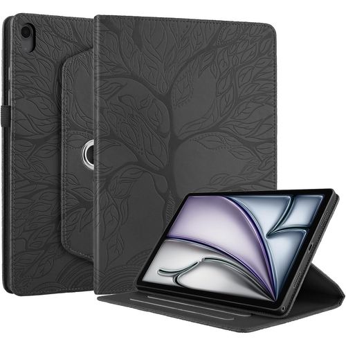 KAL-Coque Pour Ipad Air 11 Pouces M3/M2 (2025/2024) Étui Support Rotatif À 360 Degrés Pu Cuir Housse De Protection Avec Porte-Pencil Ipad Air 11 Pouces M3/M2 (2025/2024) Noir