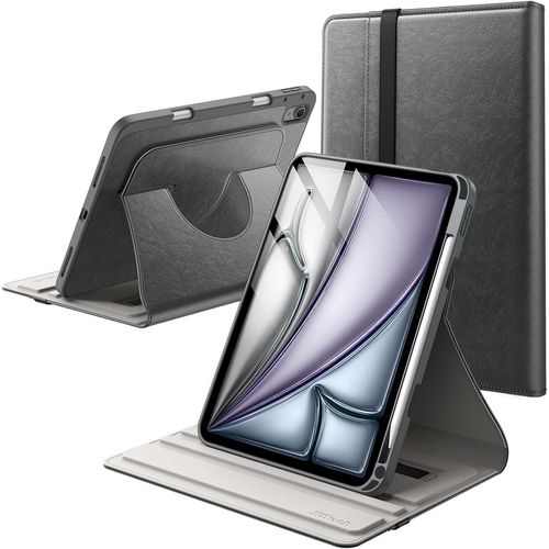 Coque Rotatif Pour Ipad Air 11 Pouces M3/M2 (2025/2024), Ipad Air 5/4 (2022/2020 5¿/4¿ 10,9 Pouces) Avec Porte-Stylet, Rotation À 360 Degrés En Cuir Pu Folio Housse (Gris Sidéral)