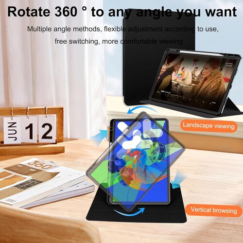 Case Pour Oneplus Pad Lite & Oppo Pad Se Coque Avec Emplacement Pour Stylo & Support Rotatif,Cuir Pu + Acrylique Transparent